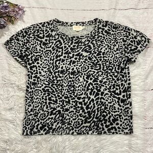 Nation LTD Marie Leopard Patterned Square Boxy Short Sleeve Tee